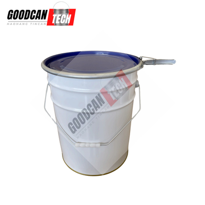 Buy Metal Cover White Empty Paint Tin Cans 18liter 0.38MM Body Thickness With Lock Ring online manufacture