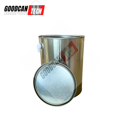 Buy Gold Round Empty Paint Cans 1gallon 4L 0.28mm Thickness With Plastic Handle OEM Printing online manufacture