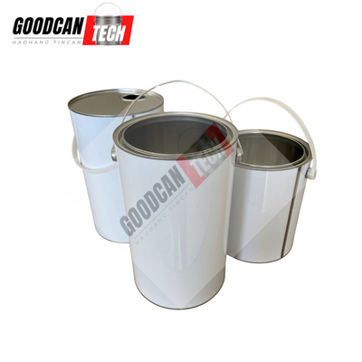 Buy White Coated 6liter Empty Round Tins With Plastic Handle Top Sealed 42mm Plastic Cap online manufacture
